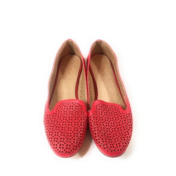 J.Crew Italy A1238 Cleo Women Belvedere Red Loafers Leather Perforated Flats 7 - Picture 6 of 10